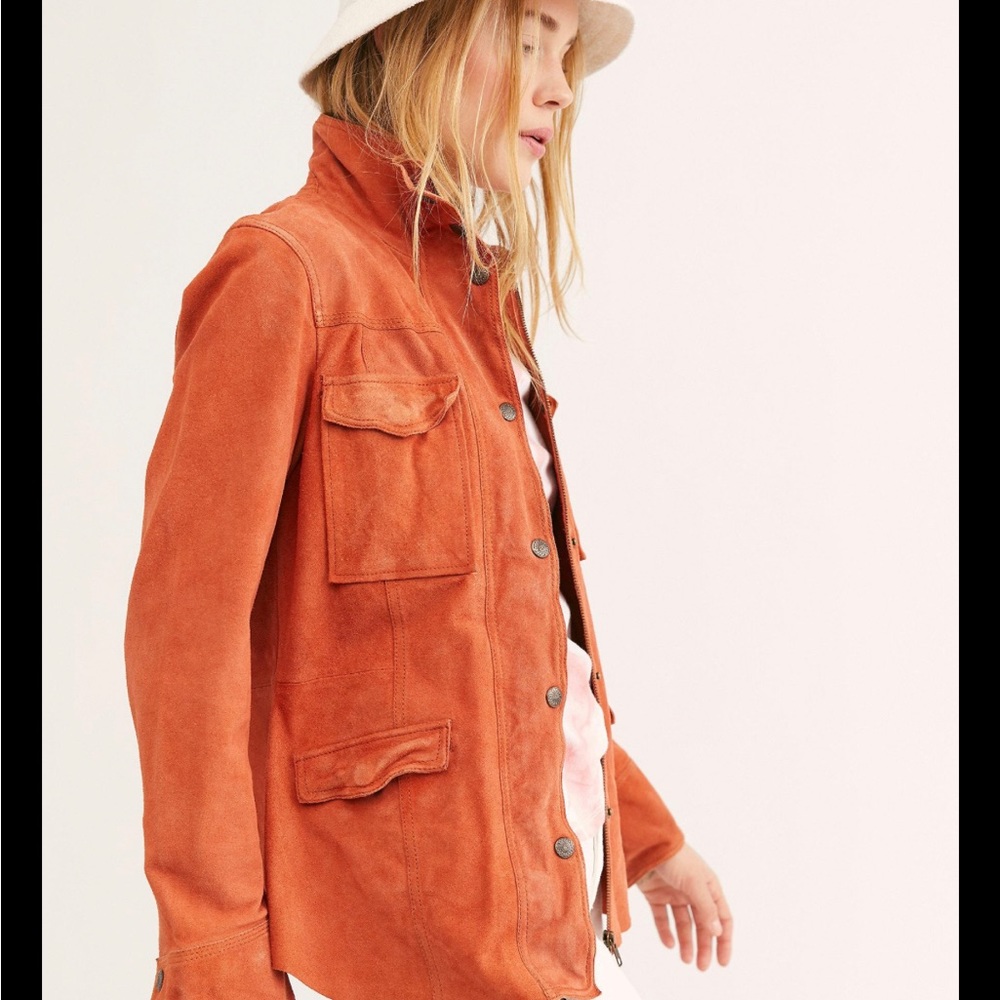 Free People Kimberly Suede Shirt Jacket in Orange